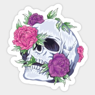 Skull and Peonies Sugar Tattoo Style Sticker